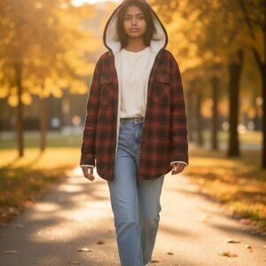 Boston Traders Hooded Plaid Fleece Lined Jacket Women's Size L